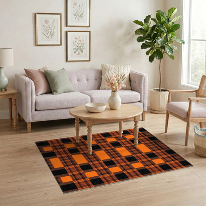 Orange Black Plaid Geometric Area Rug