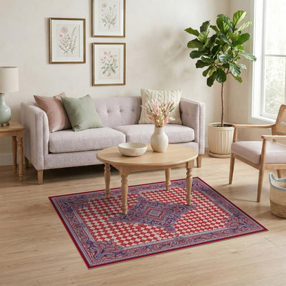 Red Persian Medallion Diamond Area Rug