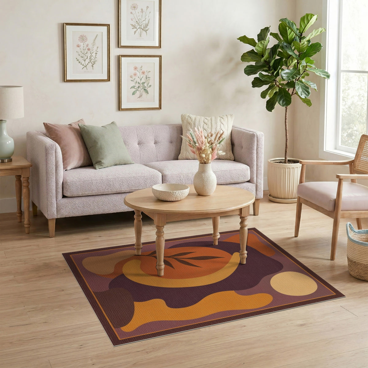 Abstract Orange Area Rug with Organic Shapes
