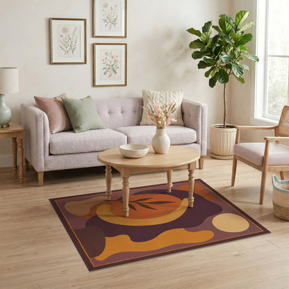 Abstract Orange Area Rug with Organic Shapes
