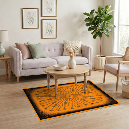 Orange Skeleton Burst Washable Area Rug
