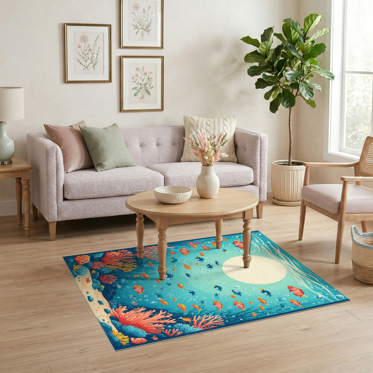 Ocean Coral Fish Washable Area Rug