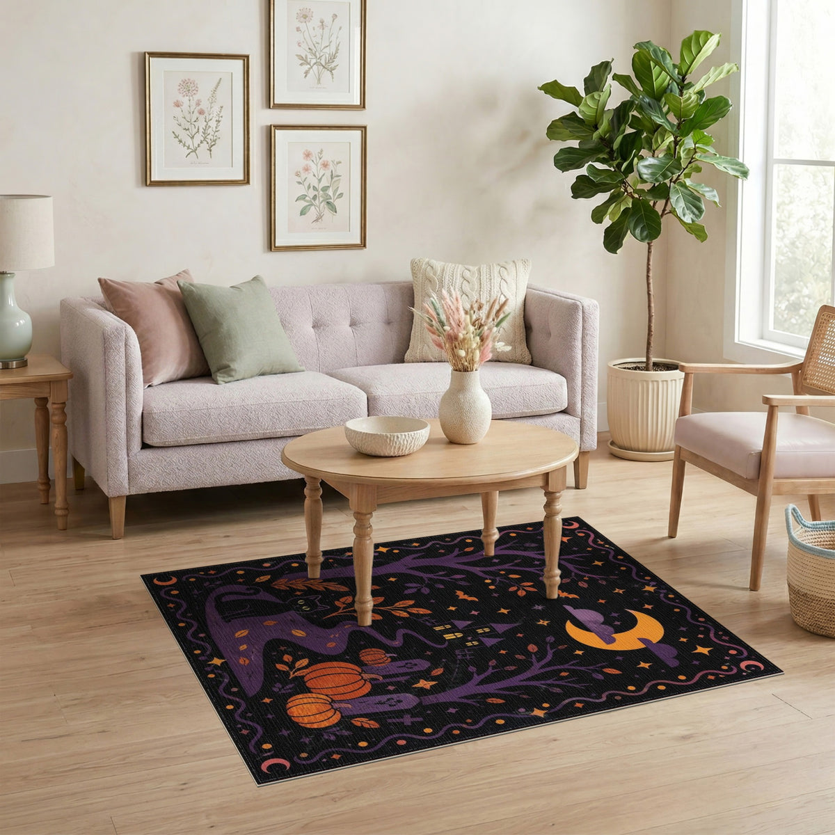 Midnight Cat Pumpkin Halloween Washable Area Rug