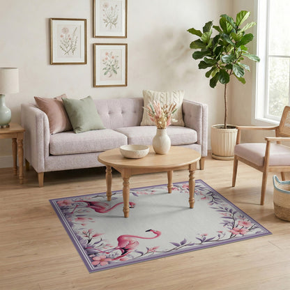 Pink Flamingo Floral Pink Area Rug