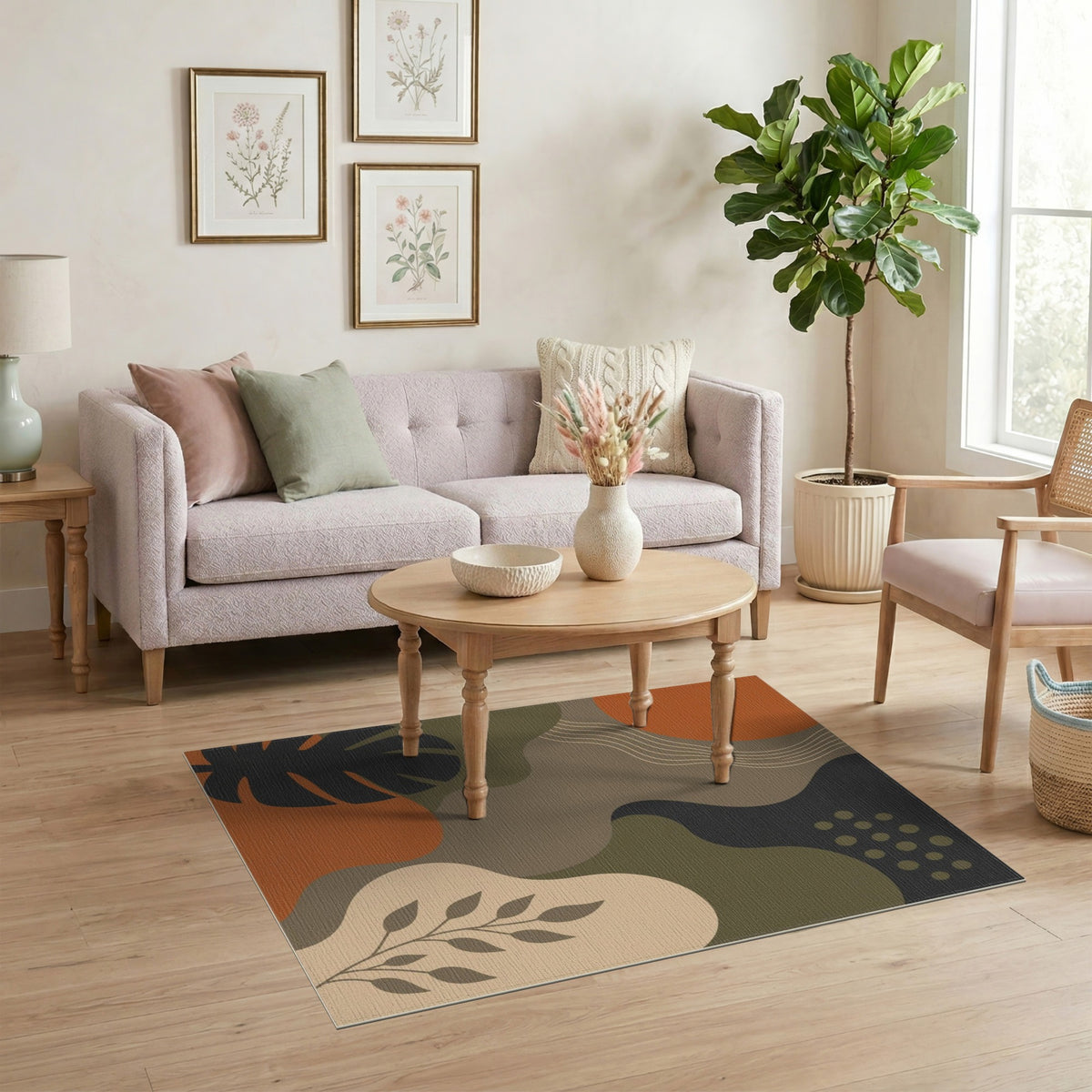 Earthy Abstract Leaf Area Rug