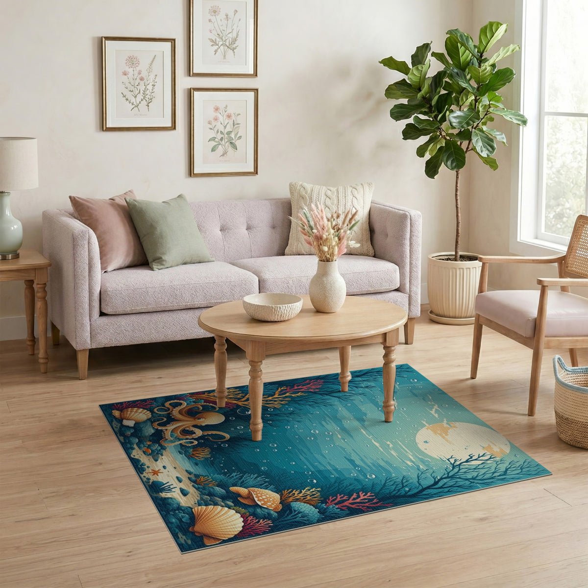 Underwater Octopus Coastal Area Rug