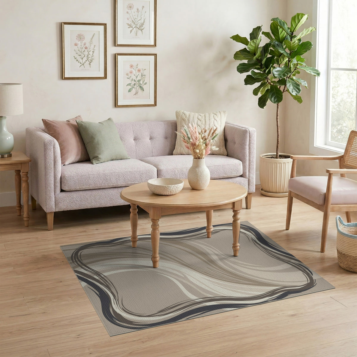 Abstract Area Beige and Neutral Beige Abstract Flow Area Rug