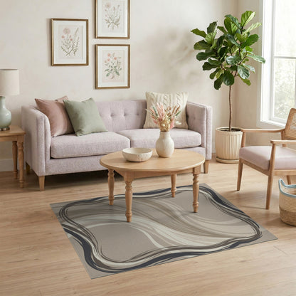 Abstract Area Beige and Neutral Beige Abstract Flow Area Rug