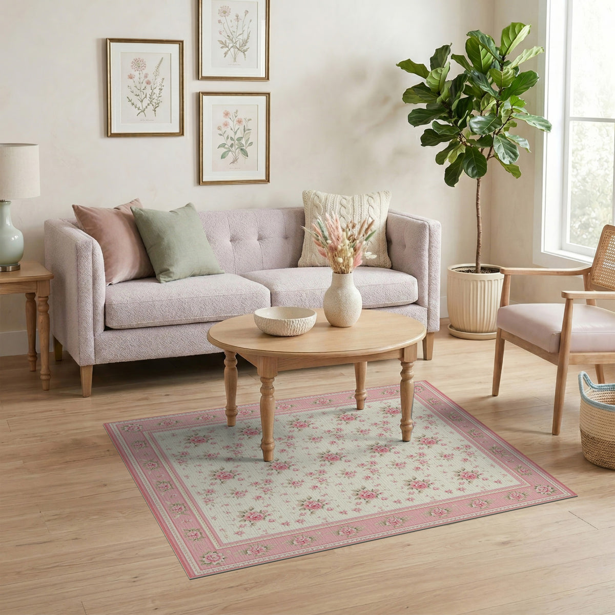 Pink Rose Floral Vintage Area Rug