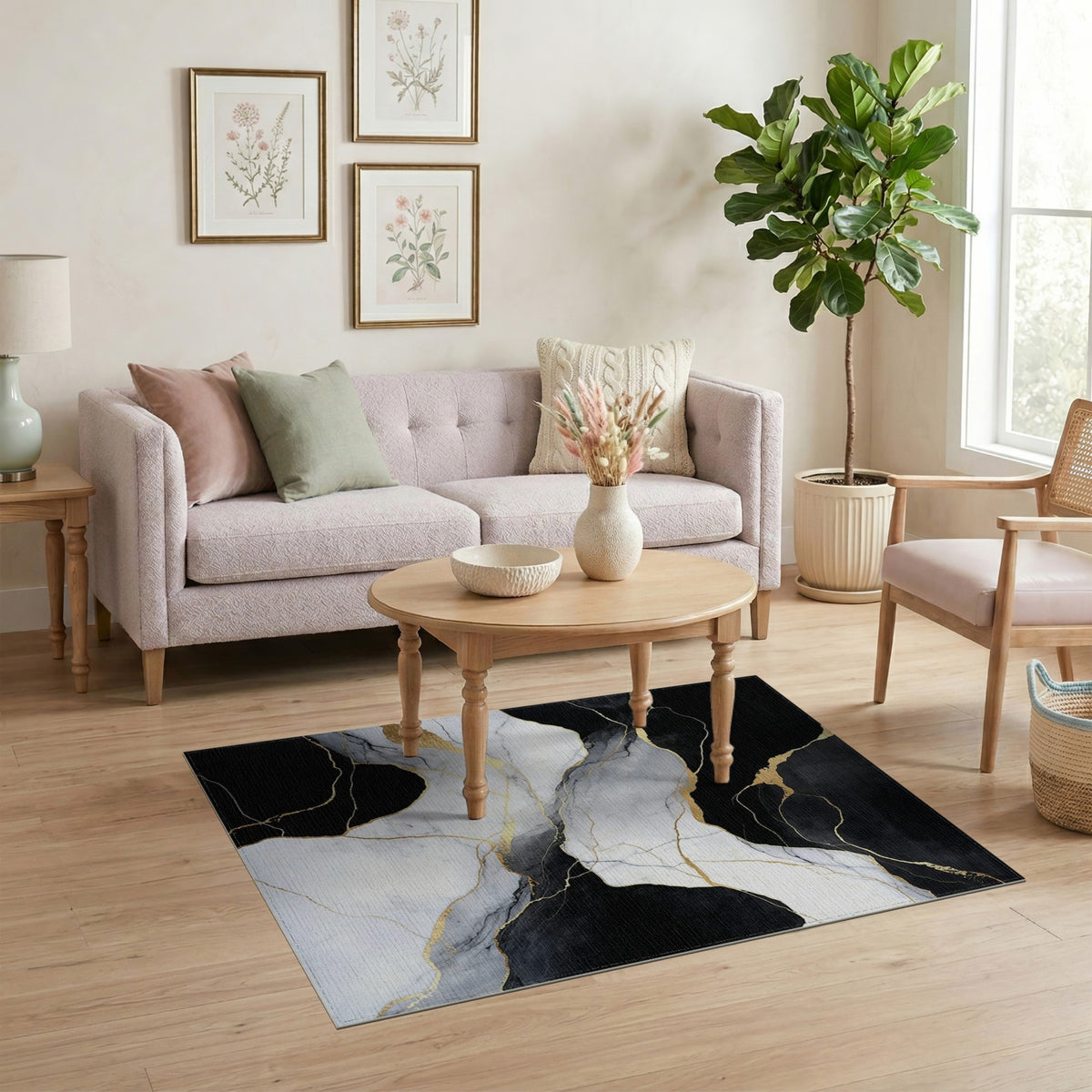 Abstract Area Black White Abstract Marble Area Rug