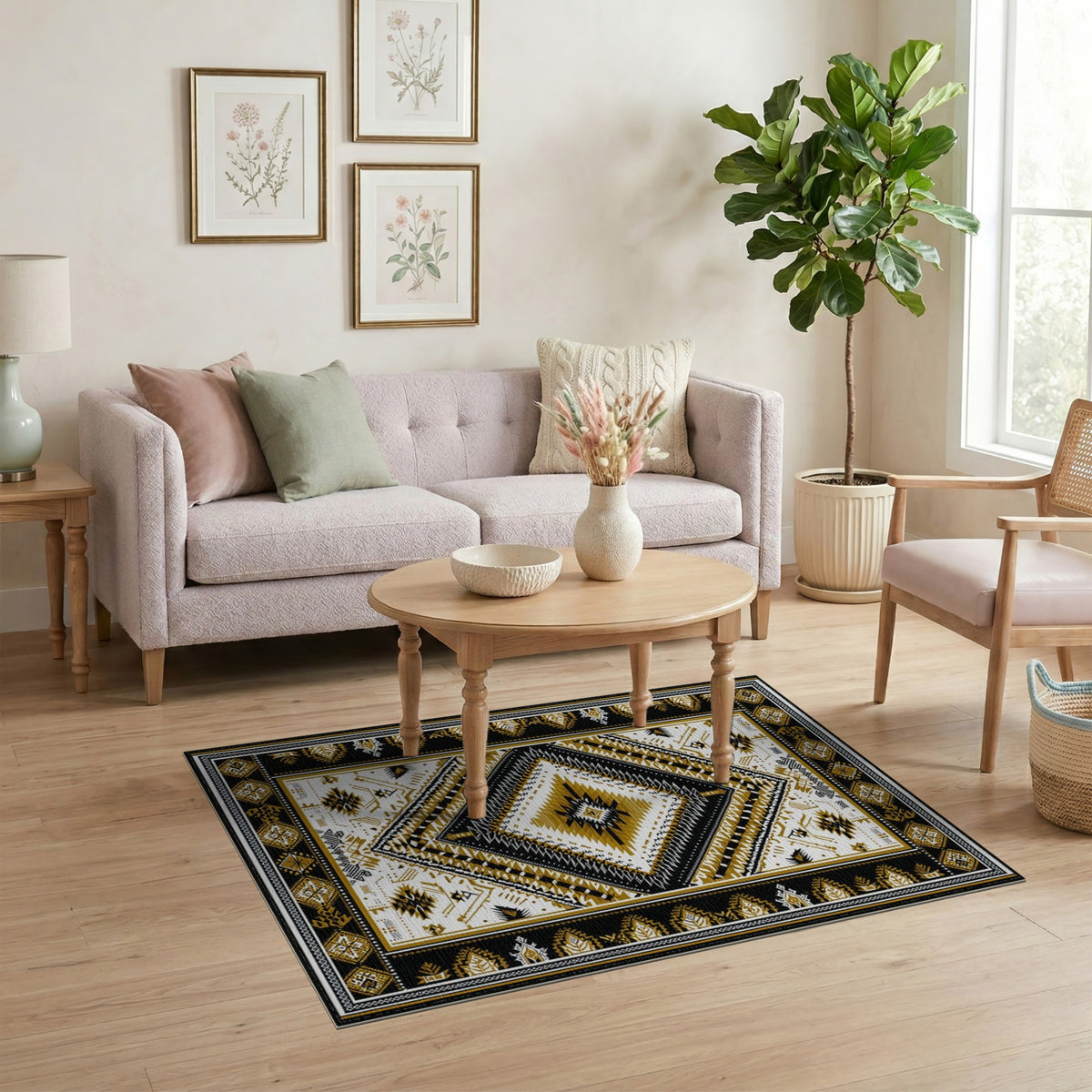 Black Gold Tribal Area Rug