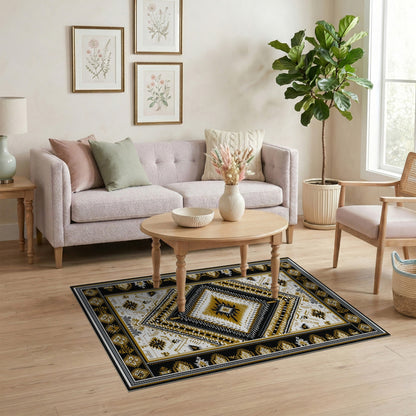 Black Gold Tribal Area Rug