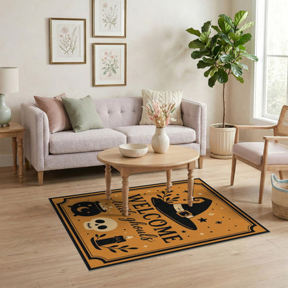 Welcome Little Ghouls Orange Halloween Rug