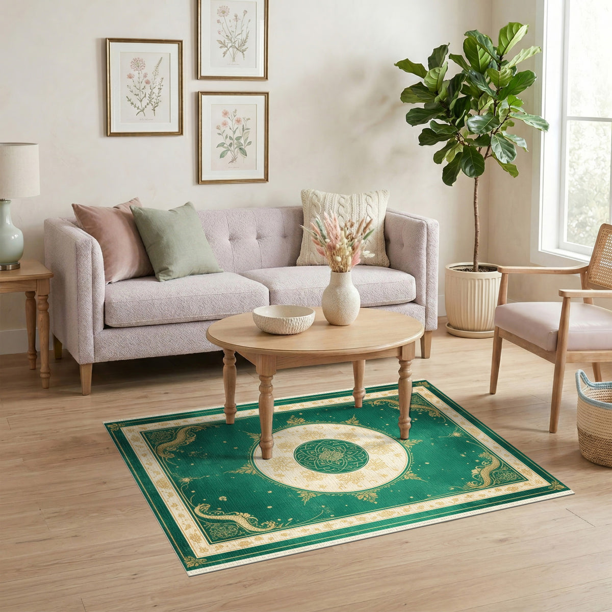 Emerald Green Dragon Mandala Area Rug