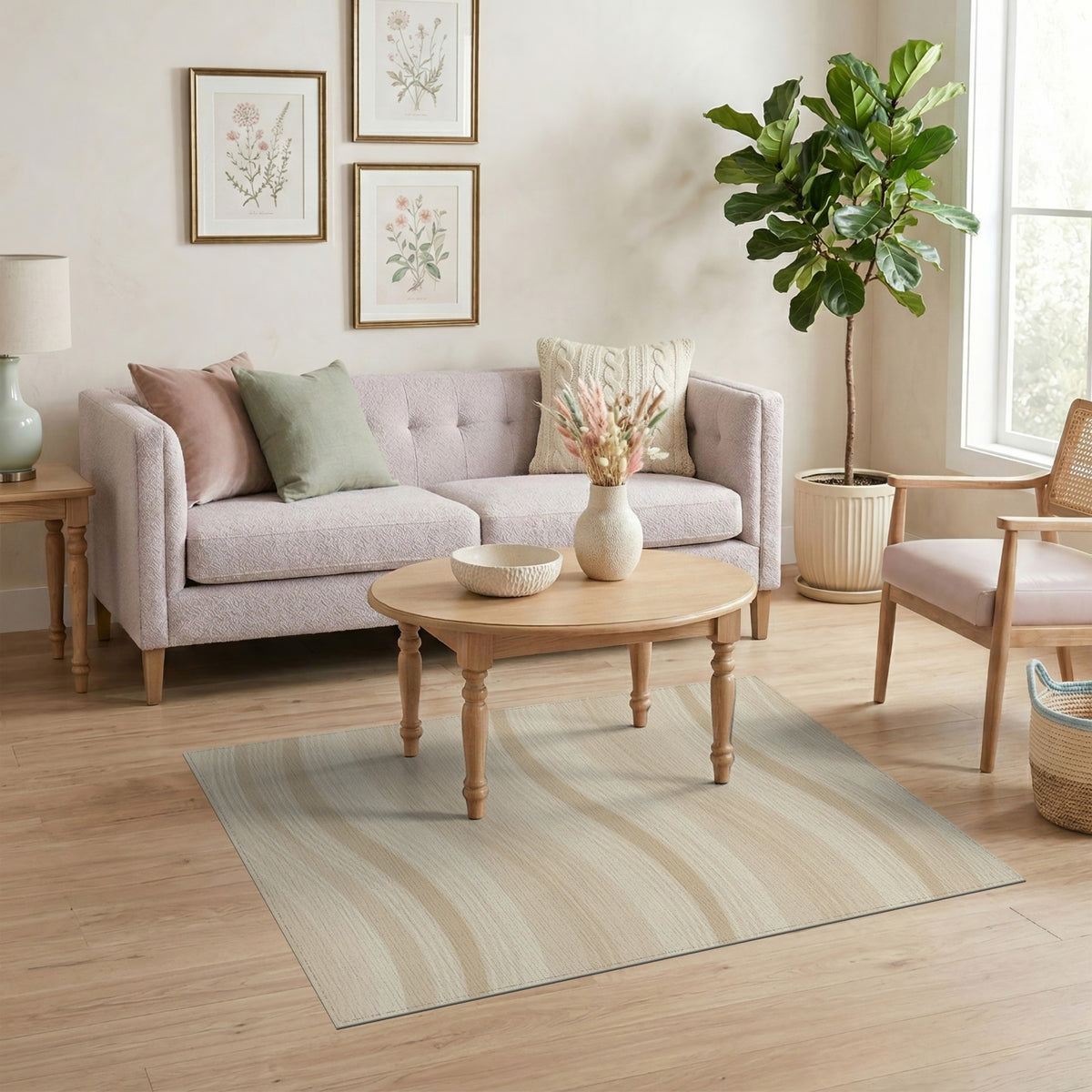 Beige Wavy Abstract No. 16 Area Rug