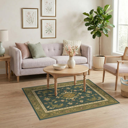 Green Floral Vintage Medallion Area Rug