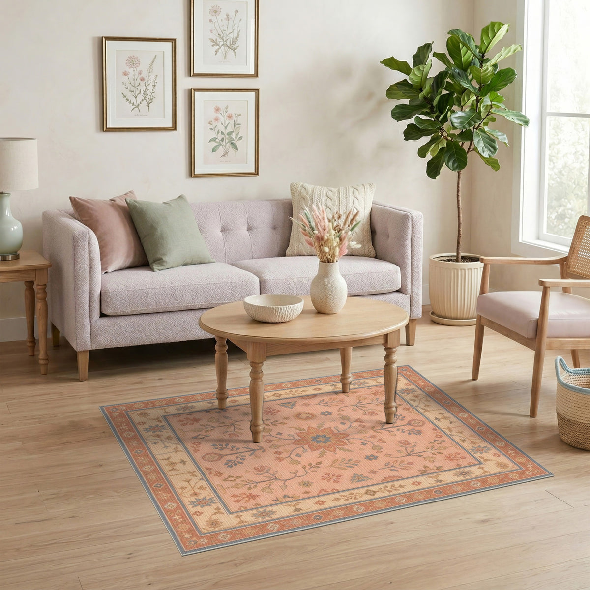 Pink Floral Medallion Floral Vintage Area Rug