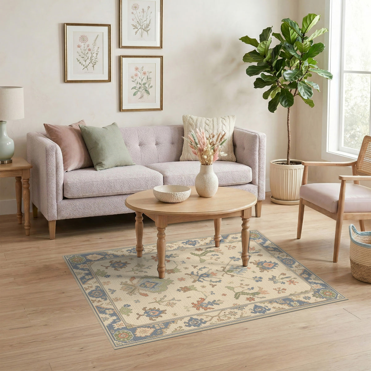 Beige Persian Floral Medallion Rug