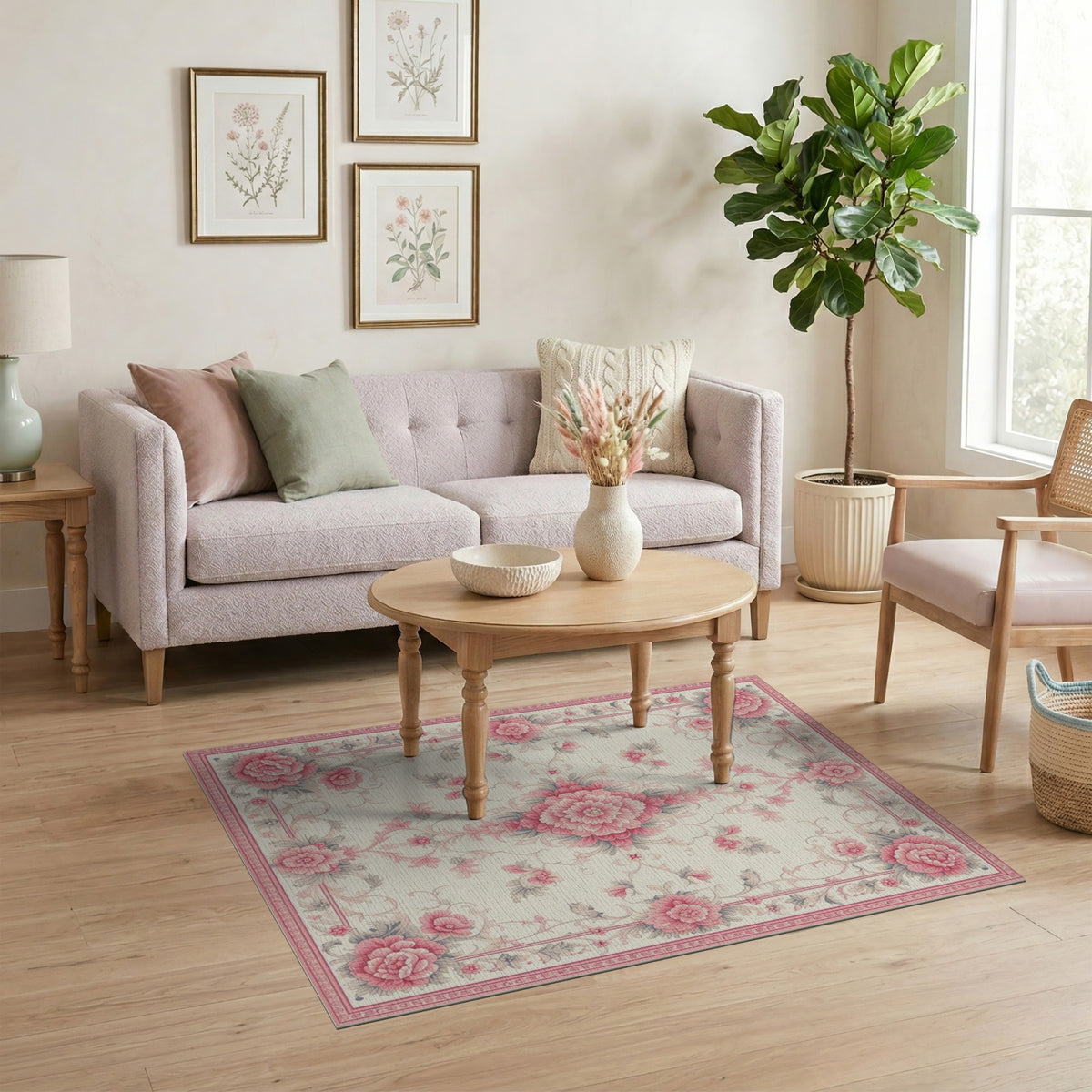 Pink Peony Floral Vintage No. 7 Area Rug