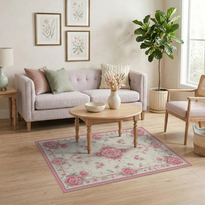 Pink Peony Floral Vintage No. 7 Area Rug
