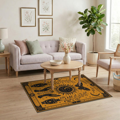 Celestial Butterfly Sun Moon Yellow Rug
