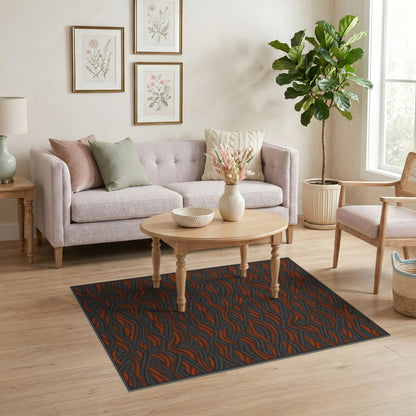 Bold Orange Wave Geometric Area Rug