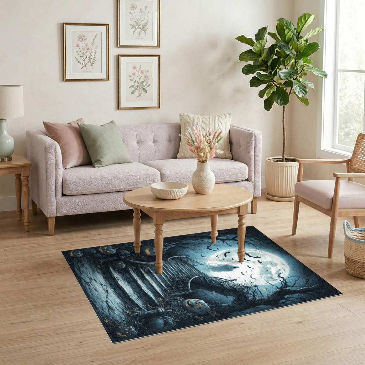 Ghostly Moonlit Staircase Halloween Rug