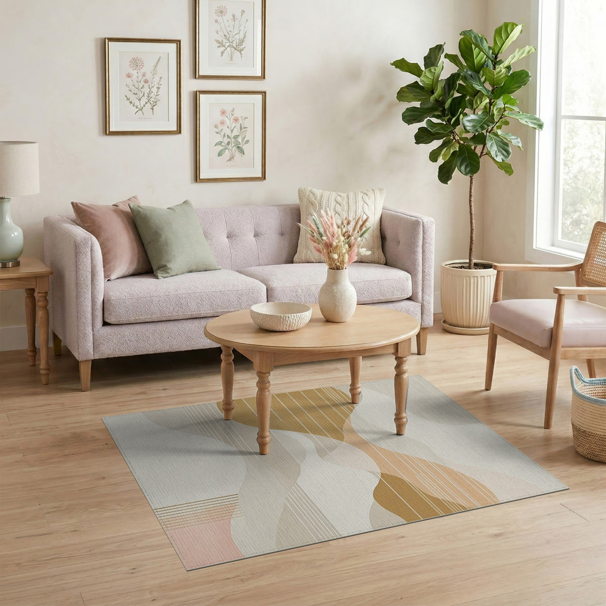 Beige Abstract Wave Area Rug
