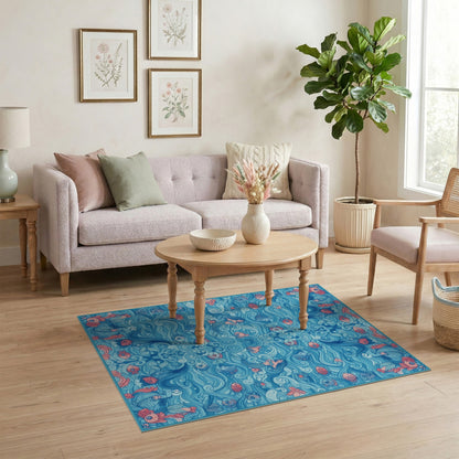 Blue Mermaid Ocean Waves Area Rug