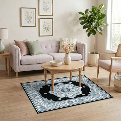 Blue Teal Mandala Traditional Persian Rug