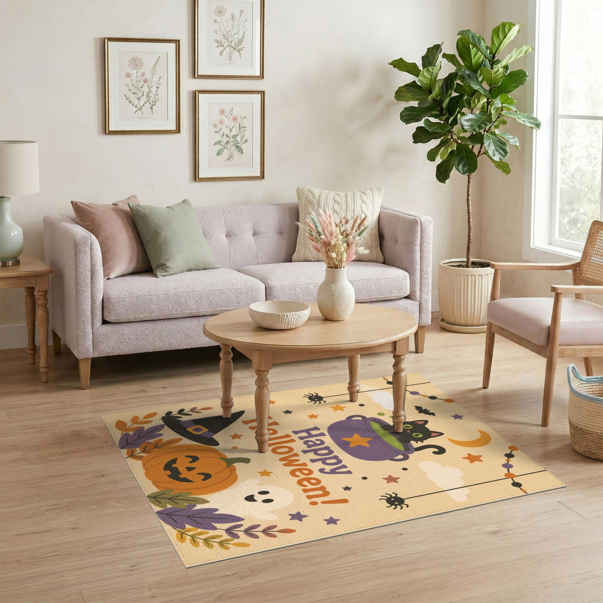 Happy Halloween Black Cat Kids Area Rug