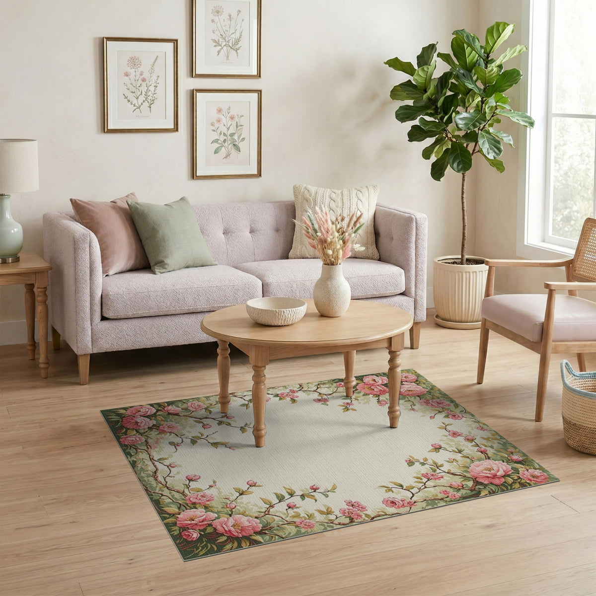Pink Floral Vintage Washable Area Rug