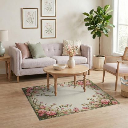 Pink Floral Vintage Washable Area Rug