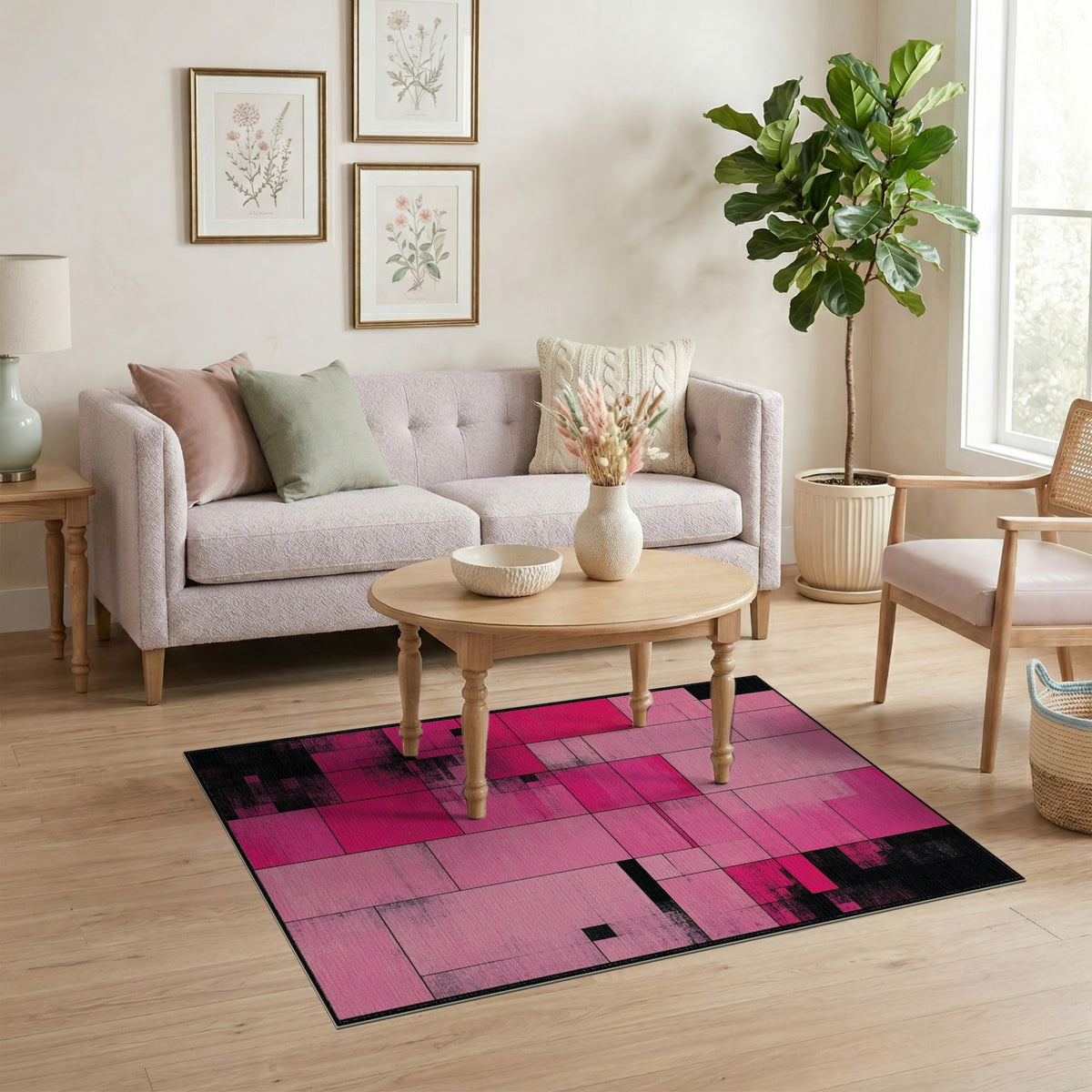 Pink Geometric Modern Area Rug