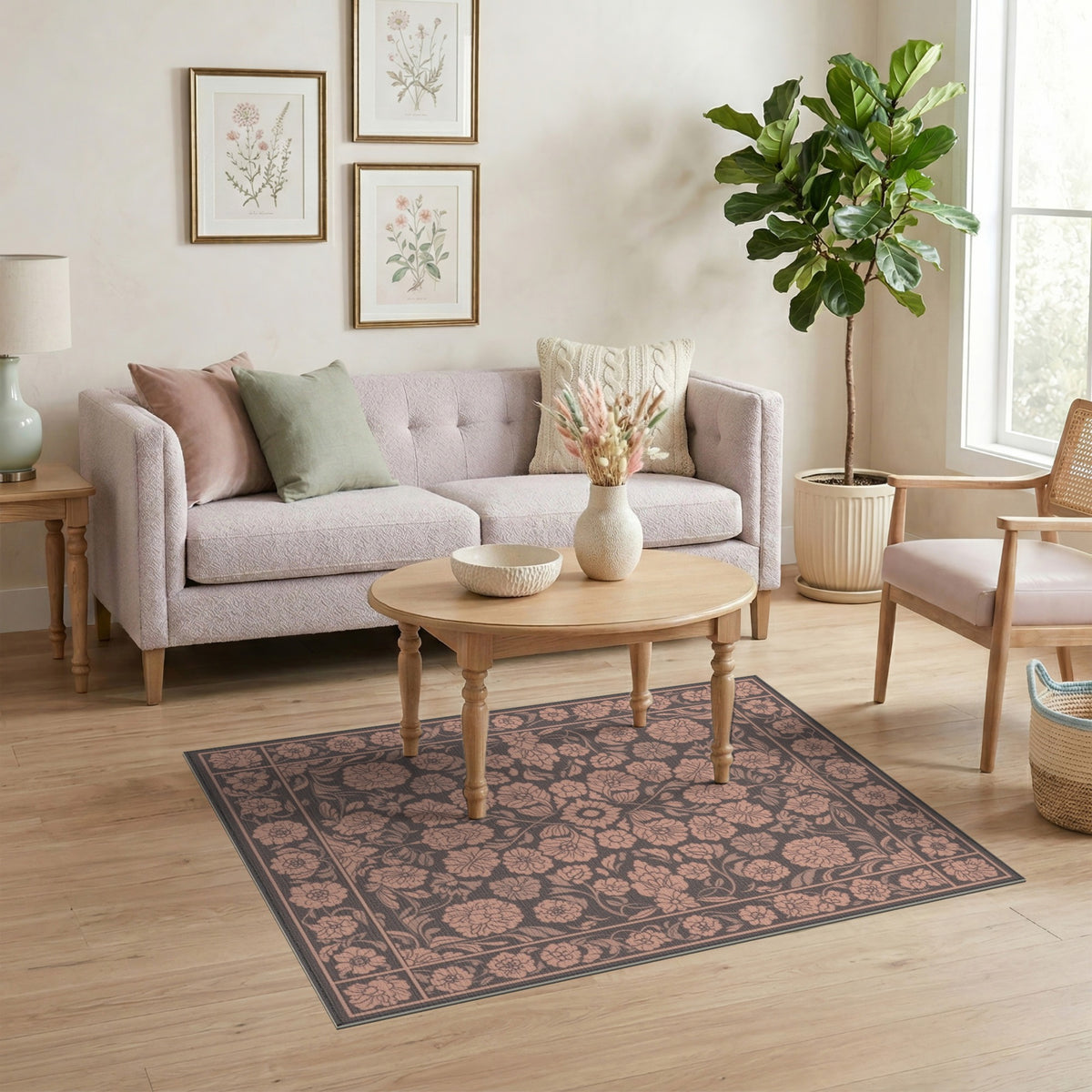 Pink Floral Vintage Washable No. 47 Area Rug