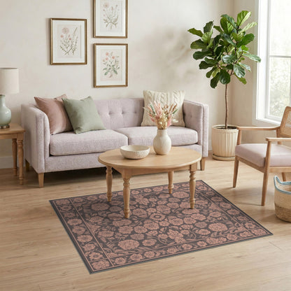 Pink Floral Vintage Washable No. 47 Area Rug