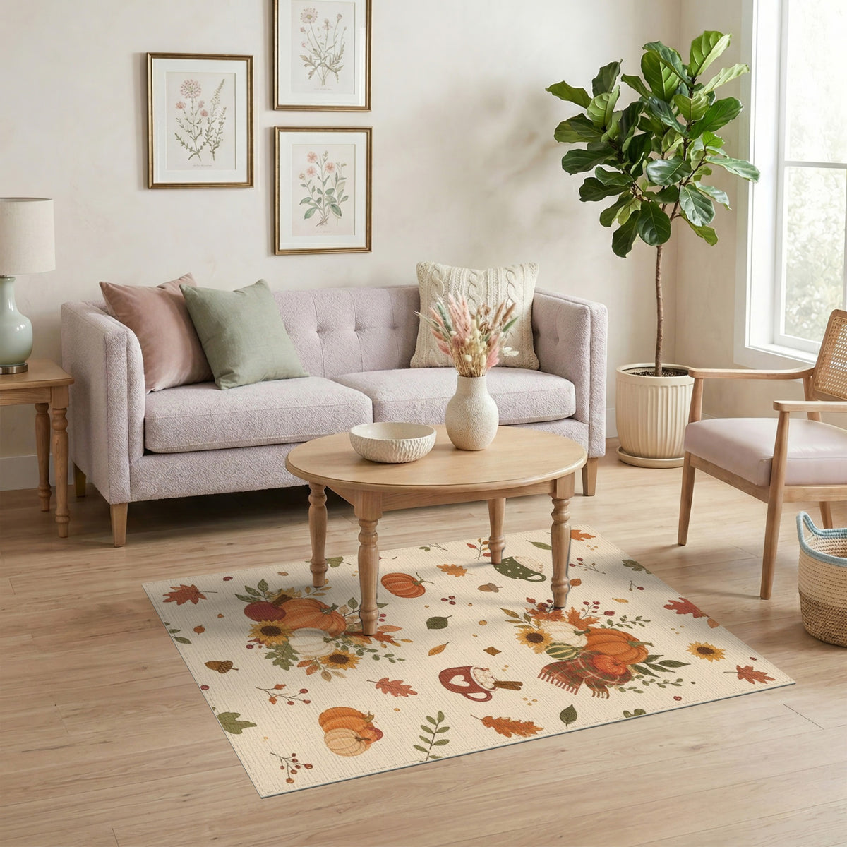 Cozy Autumn Pumpkins Washable Area Rug