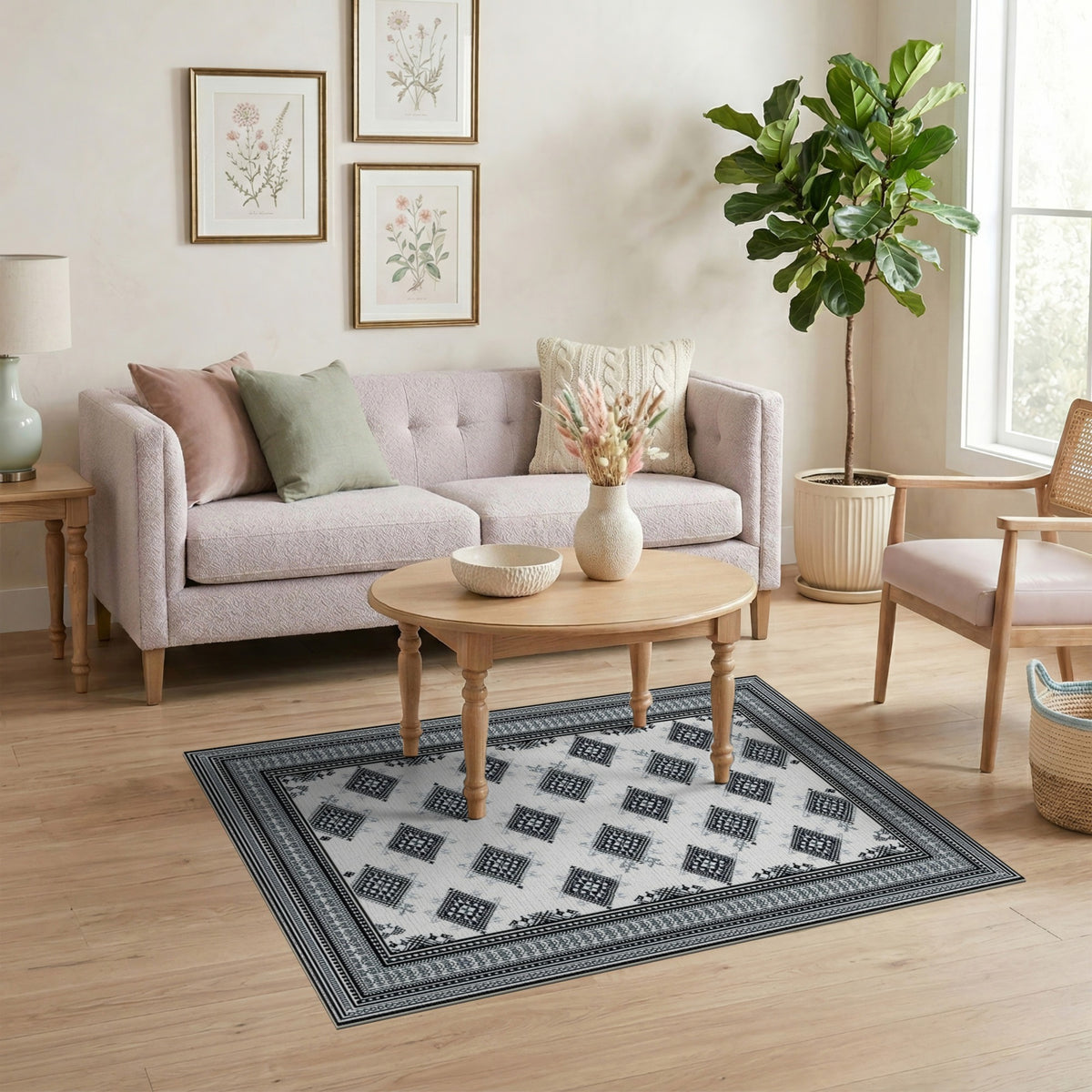 Black White Heritage Tribal Area Rug