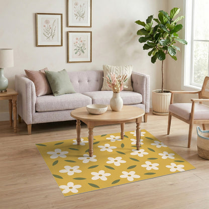 Floral Vintage Yellow Floral Washable Area Rug