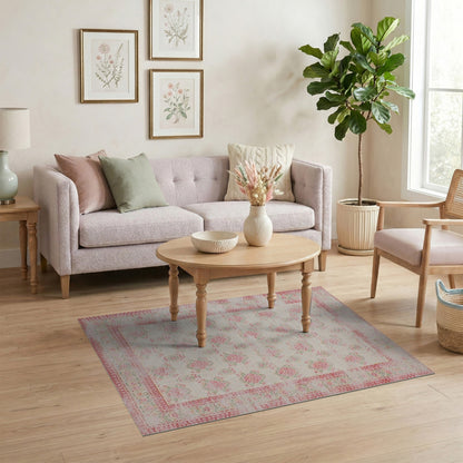 Pink Floral Vintage Area Rug