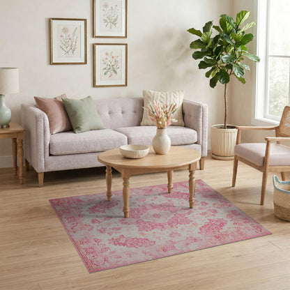 Distressed Vintage Pink Distressed Floral Area Rug