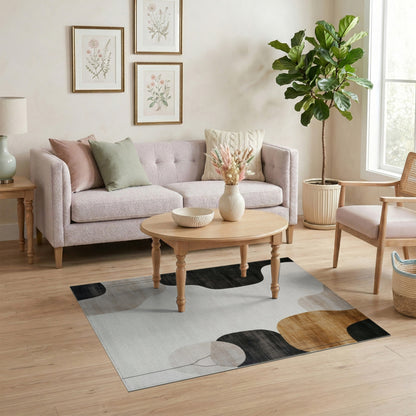 Abstract Organic Shapes Area Rug in Brown Tan