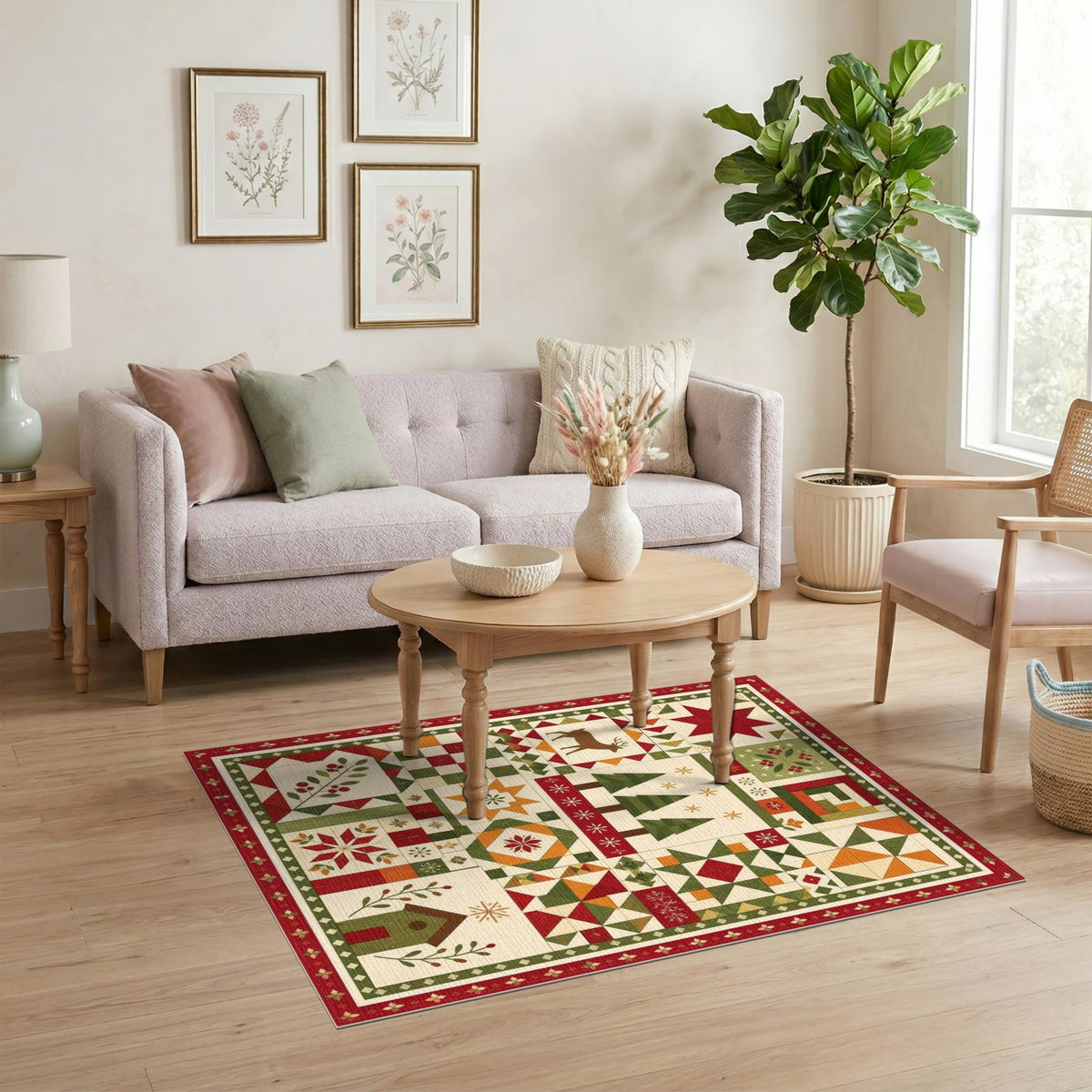 Christmas Patchwork Deer Area Rug