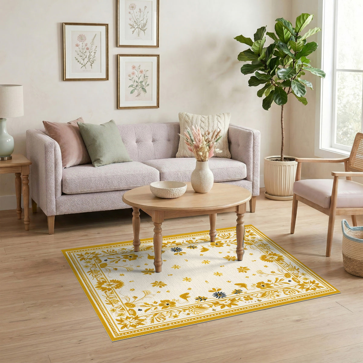 Yellow Floral Vintage No. 12 Area Rug