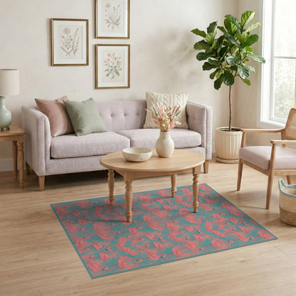 Pink Flamingo Teal Area Rug