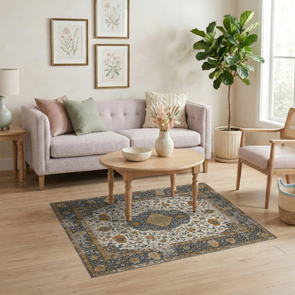 ODIKA Navy Persian Floral Medallion Area Rug