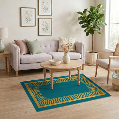 Teal Gold Zebra Border Area Rug