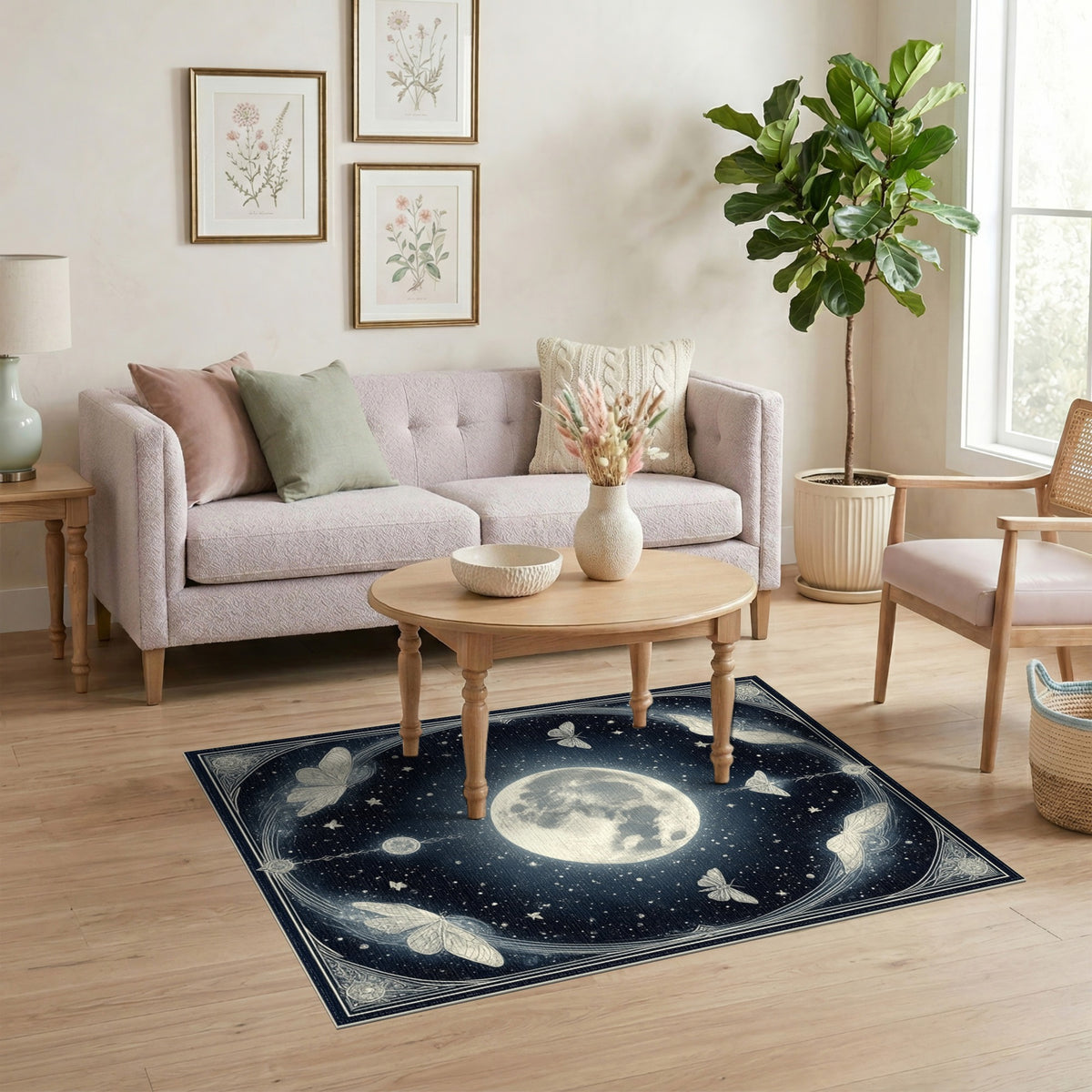 Moonlit Moth Celestial Area Rug