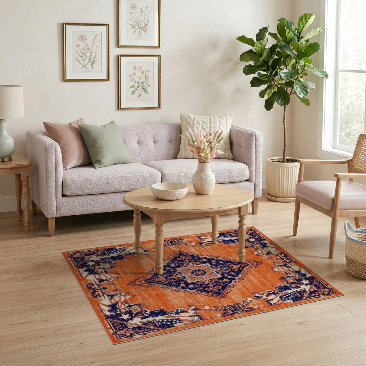 Orange Distressed Patriotic Area Rug