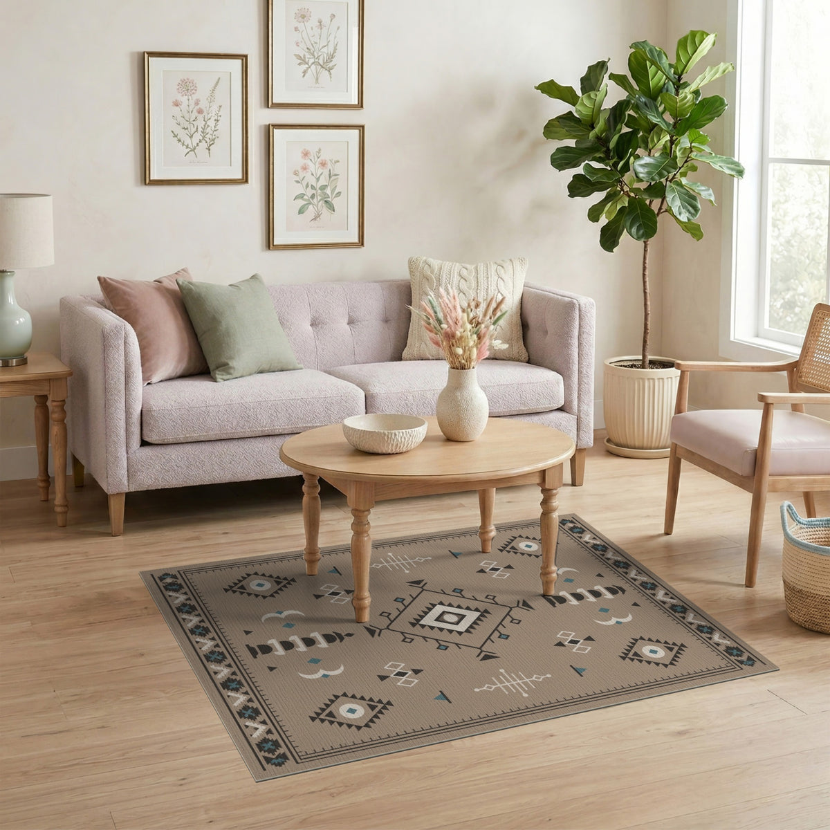 Beige Heritage Tribal Geometric Area Rug